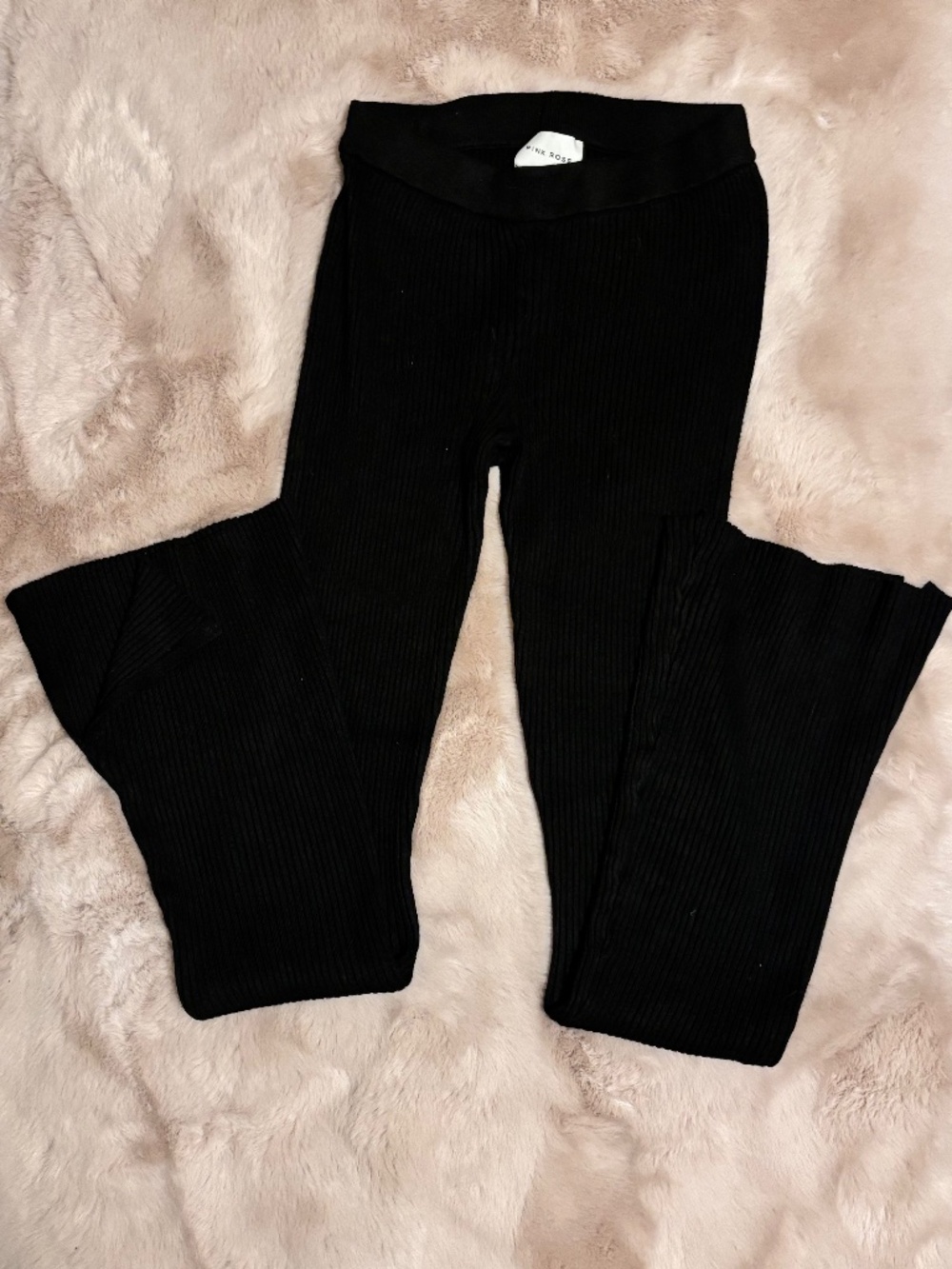 Pink Rose Knit Ribbed Black Flare Pants Sz XSmall